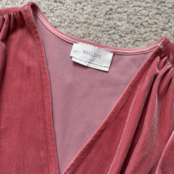 BHLDN / Anthropologie Velvet Wrap Dress, Dusty Rose Pink, Size XS - Picture 2 of 5